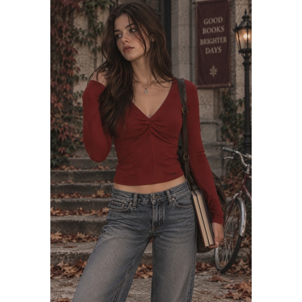 Hollister Y2K Red Ruched Top M Bella Swan Elena Gilbert 2000 Mall Grunge Holiday